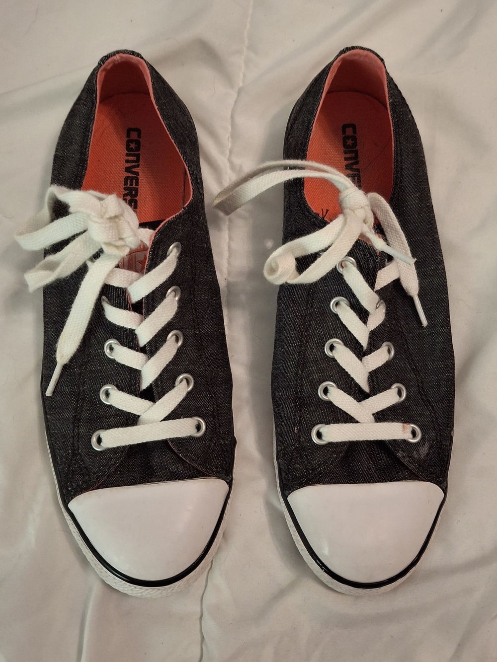 Converse Women’s Low Top Denim Sneakers — Black with White Toe